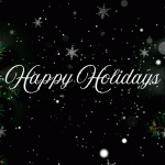 Black gif with Happy Holidays written on front and falling snow